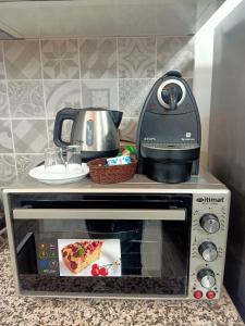 a microwave oven with a slice of pizza in it at Harmony in Azrou