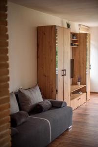 sala de estar con sofá y armario de madera en Superior Apartmán, en Horní Radechová