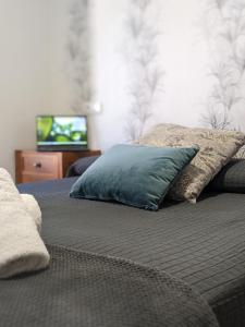 1 cama con almohada y TV en una habitación en H. O Lar, en O Barco de Valdeorras