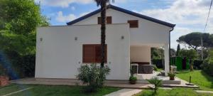 una casa blanca con una palmera en el patio en APP Mirjam - Savudrija, Umag, en Savudrija