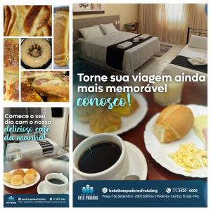 a collage of pictures of various breakfast foods and coffee at Palace Hotel Três Poderes in Frutal