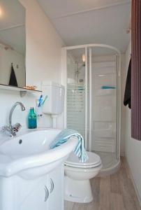 La salle de bains est pourvue d'un lavabo blanc et de toilettes. dans l'établissement Camping Serenissima, à Malcontenta
