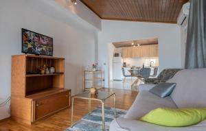 uma sala de estar com um sofá, uma mesa e uma cozinha em Apartment Green Peace em Zadvarje