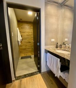 a bathroom with a sink and a shower at TERRAZAS DEL TAFI in Tafí del Valle