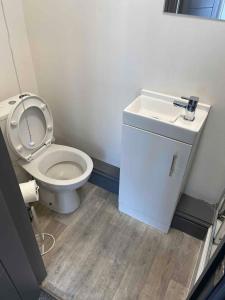 a bathroom with a toilet and a sink at Complete 4 Bedroom House in Hanley-Free Parking in Hanley