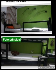 Duas fotografias de um quarto com um beliche em Mendoza’s GUEST HOUSE em Santa Ana