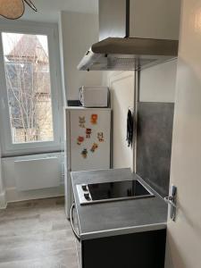 a kitchen with a stove and a refrigerator at Moulins centre - Appartement N*5 in Moulins