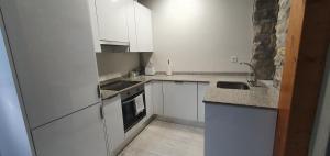 a small kitchen with white cabinets and a sink at APARTAMENTO EN EL CASCO HISTÓRICO DE PLENTZIA II in Plentzia