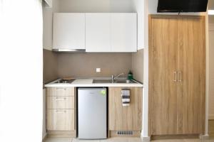 a kitchen with a white refrigerator and a sink at Medusa studios in Sarti