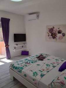ein Schlafzimmer mit einem Bett und einem TV an der Wand in der Unterkunft Dani in Zadar