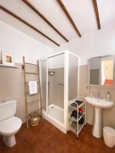 a bathroom with a shower and a toilet and a sink at Double Room, attached bathroom - Casa del Indiano in La Orotava