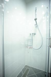 łazienka z prysznicem z głowicą prysznicową w obiekcie Bonus Apartments w Zagrzebiu +29 zdjęć