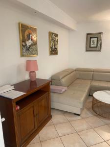 a living room with a couch and a table at Apartments Oliva in Poreč