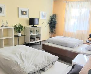 um quarto com duas camas e uma televisão em Hotel Alte Post em Dannenberg