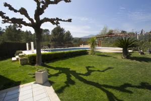 un'ombra di un albero in un giardino con piscina di Catalunya Casas Close to Salou and just steps from the village! ad Alcover