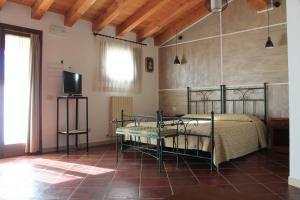 um quarto com uma cama e uma televisão em Agriturismo San Bartolomeo em Monselice
