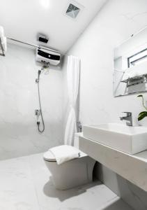 a white bathroom with a toilet and a sink at Lyn's Hotel & Apartment in Da Nang