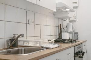 uma cozinha branca com um lavatório e um fogão em Budget-Friendly 2BR Apt with Great Location em Viena