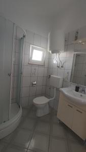 łazienka z toaletą, umywalką i prysznicem w obiekcie Apartments Ankora Vir w mieście Vir