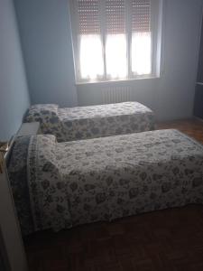 two twin beds in a room with a window at La casa di Marta in Valeggio sul Mincio