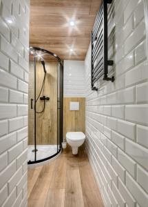 een badkamer met een toilet en een douche bij Studio Mini Apart 6.3 - ACCO RENT in Gdańsk
