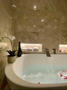 ein Badezimmer mit einer Badewanne und einem Brunnen in der Unterkunft Luxury 3 al duomo di parma in Parma