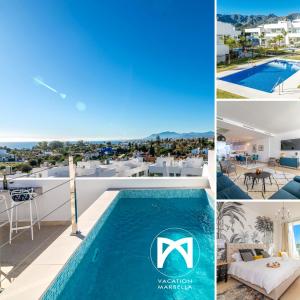 a collage of photos of a villa with a swimming pool at VACATION MARBELLA I Casa Isabel, Private pool with infinity views, BBQ, New Built, Luxury Condo, Top Location in Marbella