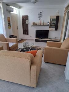 a living room with two couches and a tv at Квартира in Igalo