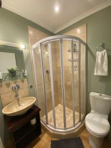 La salle de bains est pourvue d'une douche, de toilettes et d'un lavabo. dans l'établissement Imany Guest House, à Bloubergstrand