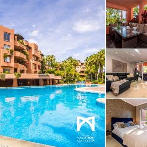 a collage of pictures of a hotel with a swimming pool at VACATION MARBELLA I Oasis on the Coast, Top Location, Ultra Modern Building in Marbella