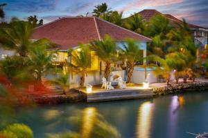 ein Haus mit Palmen und Lichtern im Wasser in der Unterkunft Caribbean Lofts Villa in Kralendijk