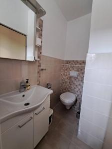 拉布的住宿－Apartman Ana，浴室配有白色水槽和卫生间。