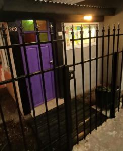 a gate with a purple and purple door at 100 años ciprés in Río Gallegos