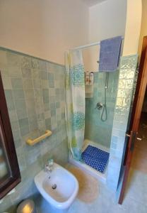 a bathroom with a shower and a sink at Casa Aldebaran in Torre delle Stelle