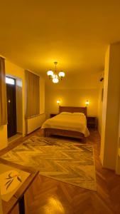 1 dormitorio con cama y alfombra grande en Pensiunea Imperial, en Târgu Mureș