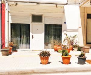 a group of potted plants in front of a building at Sweet Home Suite in Korinthos