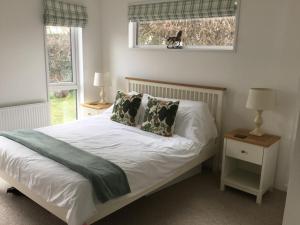 a bedroom with a bed with two pillows and a window at Tuscany Lodge in Merston
