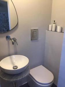 ein Badezimmer mit einem weißen Waschbecken und einem WC in der Unterkunft Casa Allegra in Palermo
