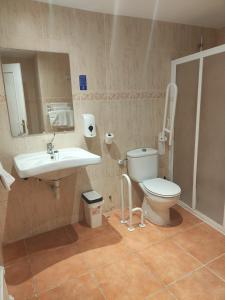 a bathroom with a toilet and a sink at Hotel Acebo Plaza Mayor in Jaca
