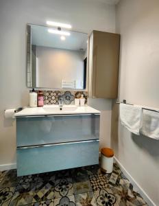 uma casa de banho com um lavatório e um espelho em Le Bellerade - Rez-de-chaussée tout confort em Dunkerque