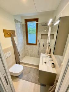 A bathroom at Cokkinis villa with garden overlooking the sea