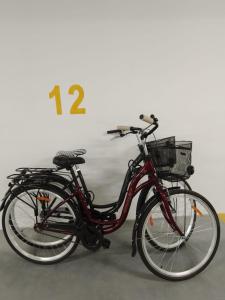 Una bicicleta roja con una cesta aparcada en una habitación en Rewal Hevenia The Best View ever, en Rewal