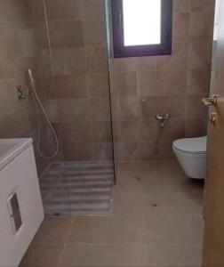 uma casa de banho com um chuveiro e um WC. em Entre Mer et Lac de la Goulette em La Goulette
