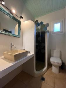 ブアブロウにあるLa maison des vacancesのバスルーム(洗面台、トイレ、鏡付)
