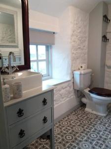 La salle de bains est pourvue de toilettes, d'un lavabo et d'un miroir. dans l'établissement The Bake House (Berryl Farm Cottages), à Whitwell