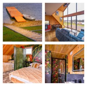 un collage de cuatro fotos de una casa en Nini House Swietajno, en Olecko