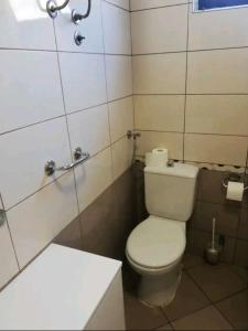 La salle de bains est pourvue de toilettes blanches et d'un lavabo. dans l'établissement Smještaj Latis, à Vela Luka