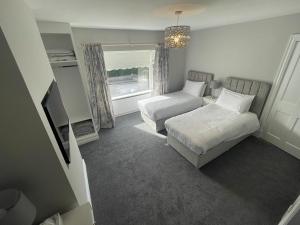 um pequeno quarto com 2 camas e um sofá em Blackrock Carole Ville Guesthouse em Cork