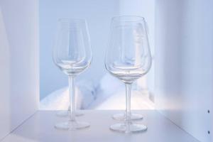 due bicchieri di vino vuoti seduti su un tavolo di Boho Studio - Brno Cejl a Brno