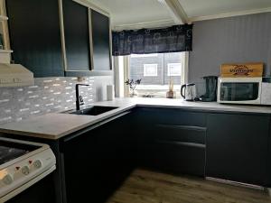 a kitchen with a sink and a microwave at Sommerstue Hessdalen in Ålen